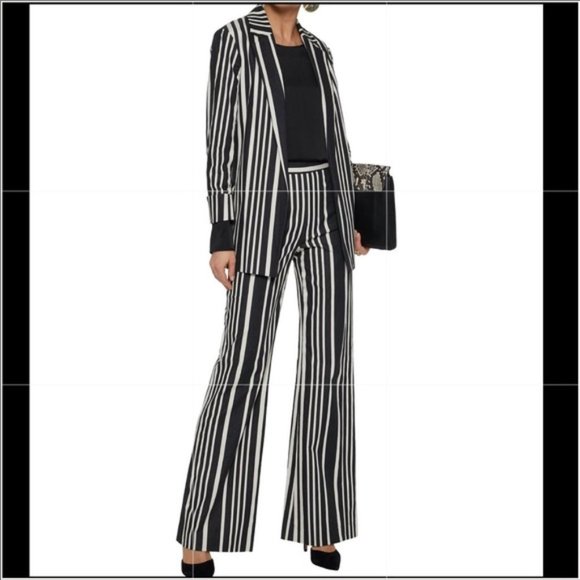 Alice + Olivia Neta Striped Oversized Open-Front Blazer Black & Ivory Size Small - Picture 3 of 10